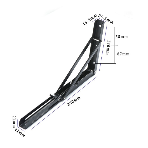 Foldebeslag 350 mm, 2 stykker sort foldbart konsolbeslag, foldehyldebeslag Belastning, Tungt D