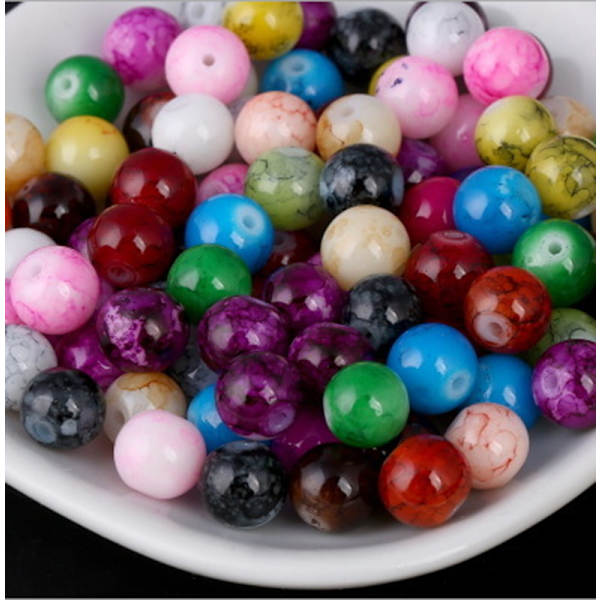 100 st Persikopulver Marmor Effekt Glaspärlor 8mm Runda Mixade