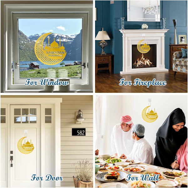 (Kulta). 20×20 cm Ramadan-koristeet, akryyliset Eid Mubarak -koristeet kotiin köyden ja koukun kanssa, Ramadan Mubarak -riipus