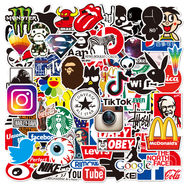 100 dekorativa graffitiklistermärken med logotyp utan upprepning