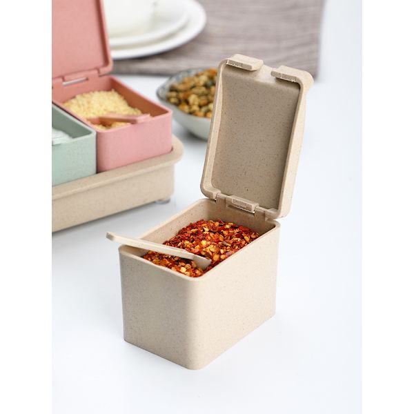 1 sarja läpinäkyviä maustelaatikoita ja -säiliöitä, 25,5 × 10 × 8 cm, kannella ja lusikalla, neliruudukkorakenteinen maustej