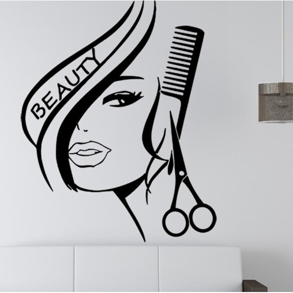 Modern Fashion Beauty Girl Hårklippning med Sax Kam Frisörsalong Väggdekal Fönsterklistermärke Hårstyling Salong Kreativ