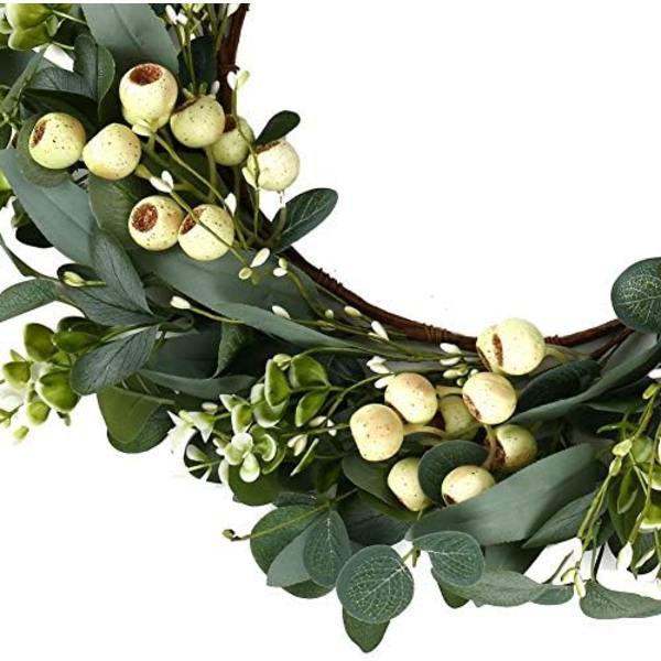 Vårkrans 20 tum Sommar Kransar för Dörren Grön Eukalyptus Krans med Stora Bär för Utomhus Alla Säsonger Vin