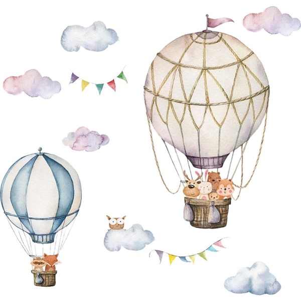 1 pcs  Hot Air Balloon Wall Decals,Peel and Stick Removable Cloud Animal Balloons Wall Stickers Decoration for Kids Nurs