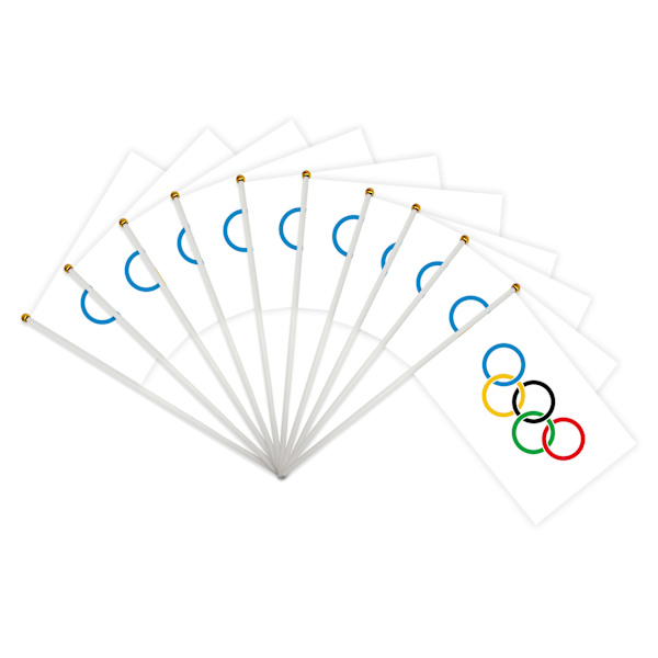 20 kappaletta olympialaisten lippuja puutikulla olympiarenkaat pienet minikädessä pidettävät lippukoristeet