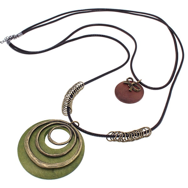 Nahka-nauha kaulakoru ketju monikerroksinen puinen riipus kaulakorut vintage korut boho pitkä neulekaulakoru naisille miehille