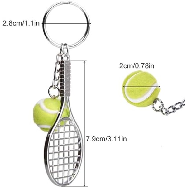 2 stk tennisracket nøkkelring, kreativ metall nøkkelring, sportsnøkkelc