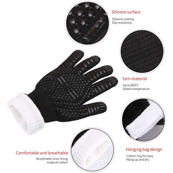 Varmehandske, Ovnhandske leveres med silikonepude, BBQ-handsker,
