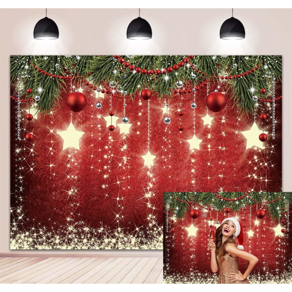 Rød julebaggrund med glitrende stjerner til nytårsfotografering, nytårsaften for børn og A