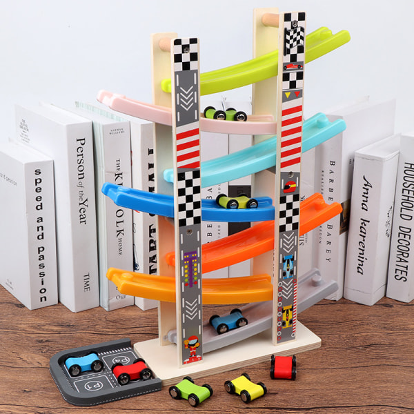 Puinen ramppi Racer Premium puinen lelu 4 autolla - puinen rata