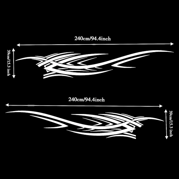 2 Stycken 240cm Flammor Grafik Bildekaler Sida Flamma Racing Sport Stripe Bildekal Universal Vinyl Sticker för Alla Bilar SUV Lastbilar (Vit)