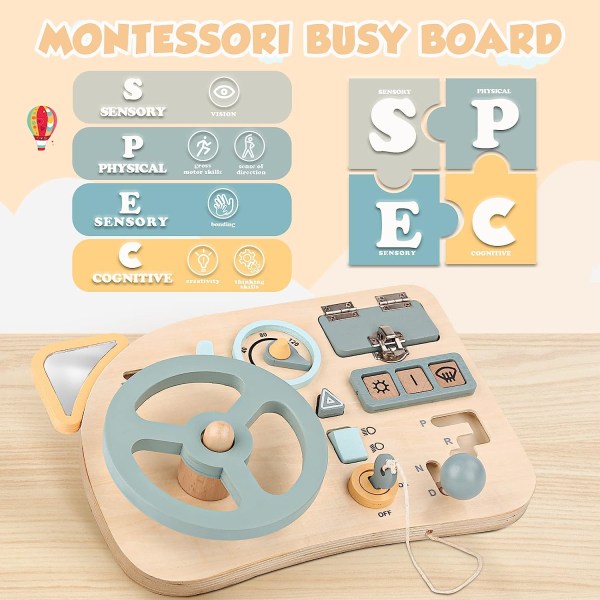 Montessori Busy Board Ratt Bil Träleksak för barn Utbildningsspel Barnleksak 2 3