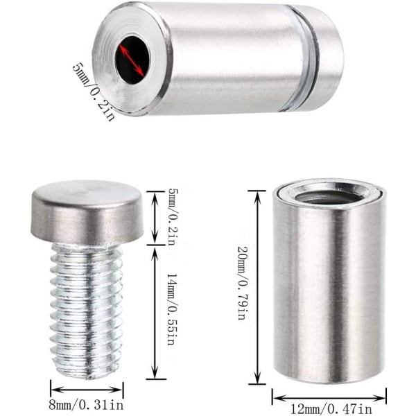 20 stk avstandsstykkeskrue, glassreklameakseavstandsbolt, fiks glassreklameavstand, for Plaq