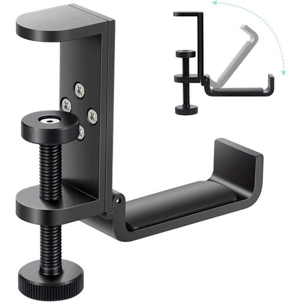 Sammenleggbar hodetelefonholder i aluminium for skrivebord, headsetstativ for skrivebord, ryggsekkholderkrok for skrivebord/bord, veskekrok, under skrivebordsklemme for gaming PC A
