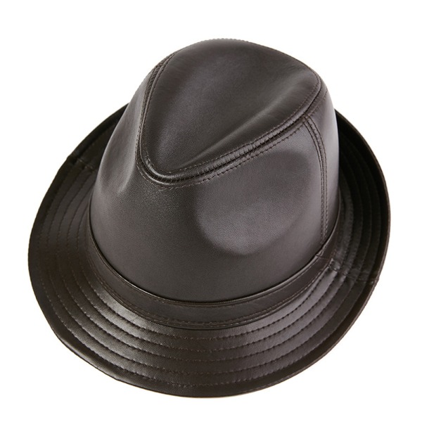 (Mørkebrun) Trilby hat i syntetisk læder til mænd