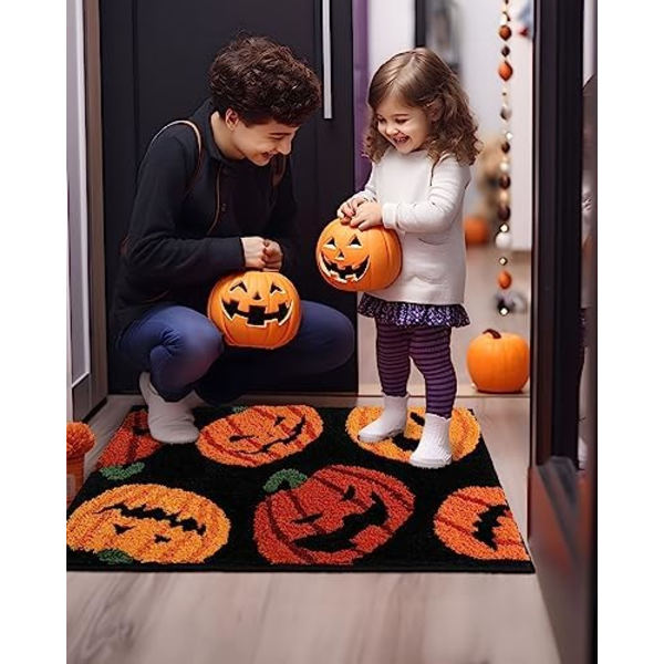 Efterårs Halloween Badeværelsesmåtter Sjove Græskar Bademåtte til Efterårs Høst Thanksgiving Hjemmeindretning, Blød Skridsikker Tæppe til