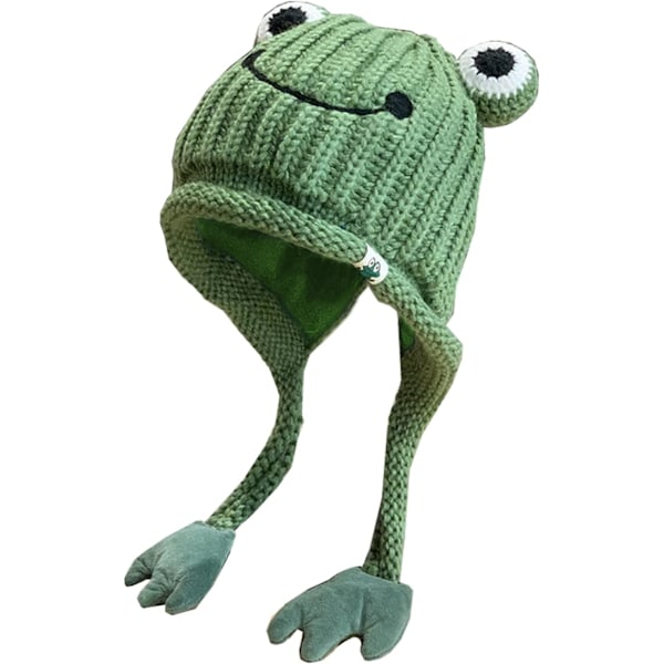 Söt Grodhatt i Stickad Ull för Kvinnor - Storögd Grodhatt i Stickad Ull för Vinter, Öronvärmare, Beanie, Stickad Mössa, Utomhus
