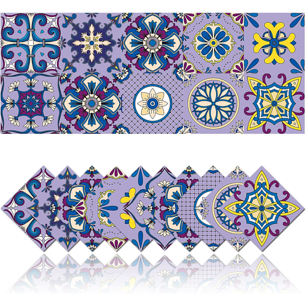 Sarja (10x10cm, Violetti) 20 kpl Keittiön Laattatarrat Itsekiinnittyvät Seinälaatat Kylpyhuoneen Tarrat Seinäkoriste Tarrat Vedenpitävä PVC Mosaiikki Retrotyyli