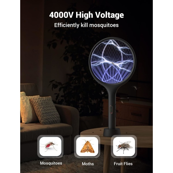 Elektrisk flugsmälla 4000V Bug Zapper Racket Dual Modes Myggdödare med Lila Mosqui