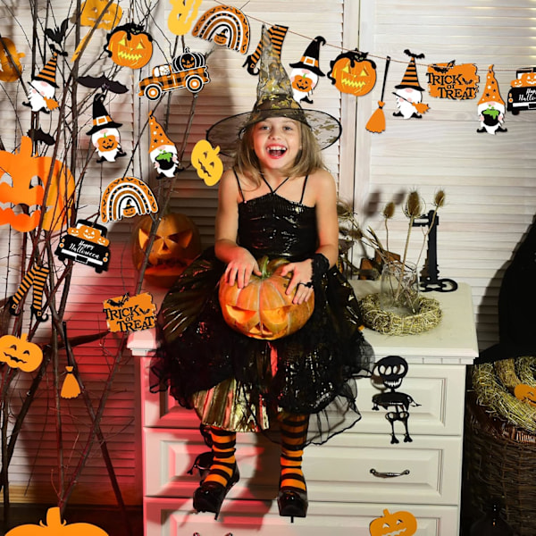 30 stk Halloween Hengepynt i Tre Halloween Tredekorasjoner Halloween Utskjæringer i Tre med Tau Henge Halloween
