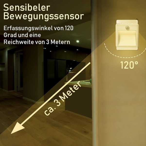 Natlys Elektrisk Stikkontakt, [Sæt med 3] Natlys med Bevægelsessensor (TÆND/AUTO/SLUK)65x65x53（mm）, Di