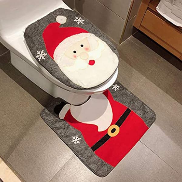 Toalettlock och matta set, Jultema, Tomtestil, Enkel installation