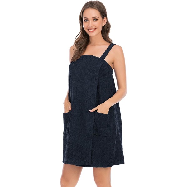 (XL) Naisten säädettävä kylpypyyhemekko, jossa pääpanta Sauna Shower Spa & Beach Cover Ups musta