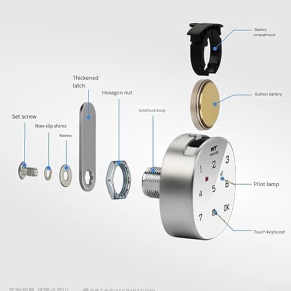 (5,75×5,75×4,5cm) Smart Skabslå med Adgangskodebeskyttelse - Husholdningsskabsdørslås - Elektronisk Adgangskodeslås