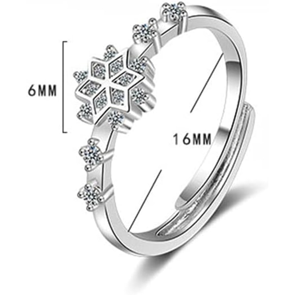 1,6×1,6×0,6 cm Tunna Snöflinga Justerbara Ringar för Kvinnor Snygga Sterling Silverpläterade Statement Wrap Band Blomsterringar F
