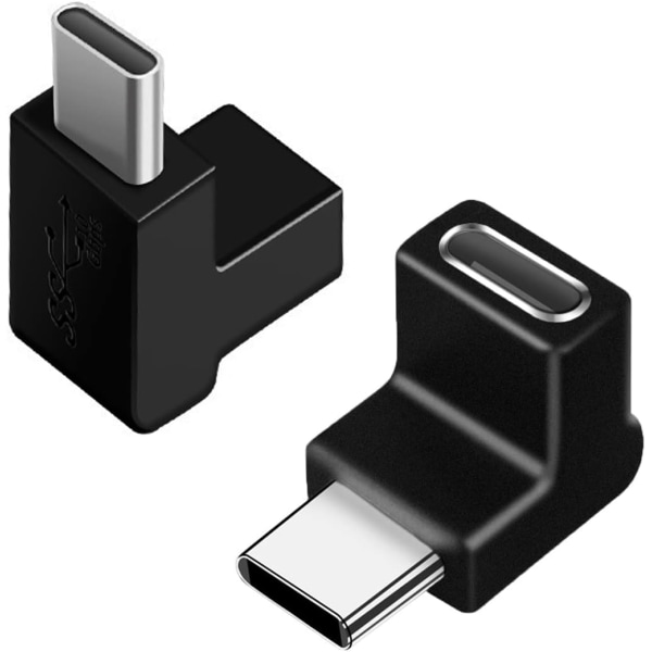 90 graders rettvinklet USB C-adapter (2 pakke), USB-C 3.1 hunn til hann OTG