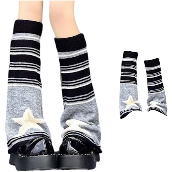 Naisten Leg Socks Stripe Star Retro Knit Y2K Leg Warmers Vintage Korkea Polvi Warmer Sukat 80-luku Asut Naisille