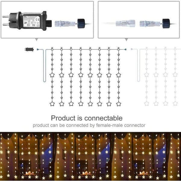 Spejlstrenge Lys, 80 Stjerner 144 LED Sammenkædelig Stjerne Gardin 2