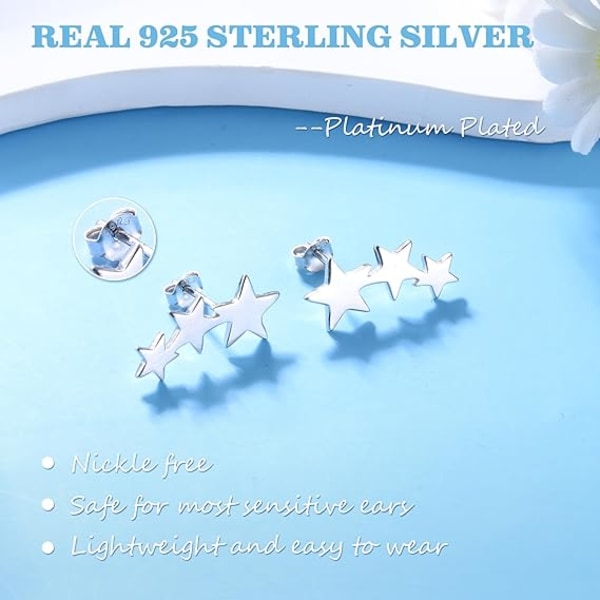 Sølv 925 Sterling Sølv Stjerne Øredobber for Kvinner Jenter Hypoallergeniske Stjerne Øredobber Små Stud Øre