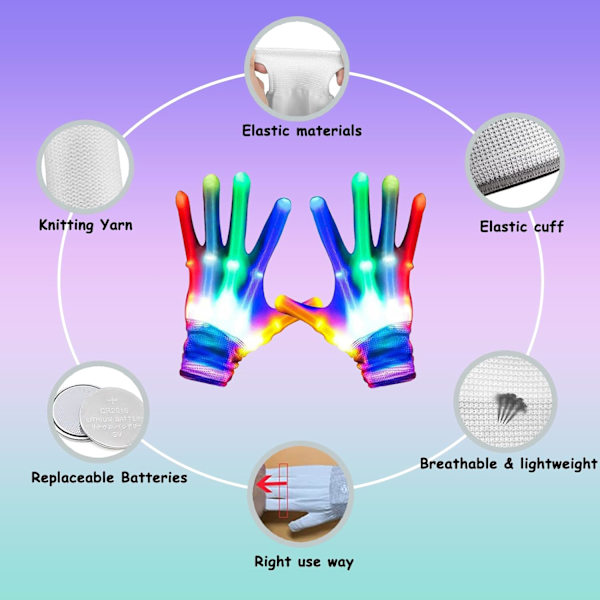 LED-hansker, flerfargede lysende blinkende hansker med 6 blinkemodus, kule fingerlysleker for barn