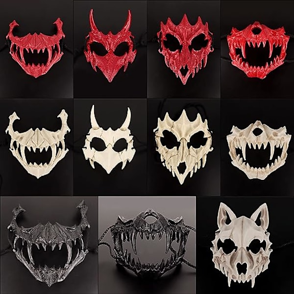 Japanilainen Halloween-naamio, pelottava kallo, puoli kasvot, hartsi naamio, koristeellinen cosplay-naamio (tiikeri)
