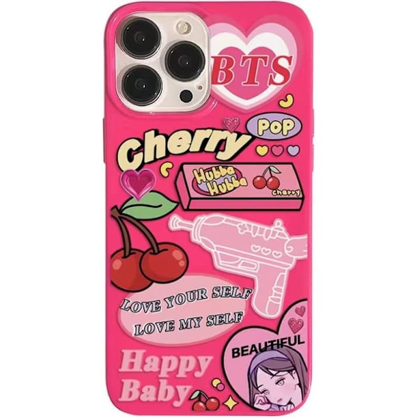 Rosa körsbärsformade hjärtan Y2K iPhone 13 Pro Max Skal - Kawaii Flicka TPU-fodral för Kvinnor & Flickor