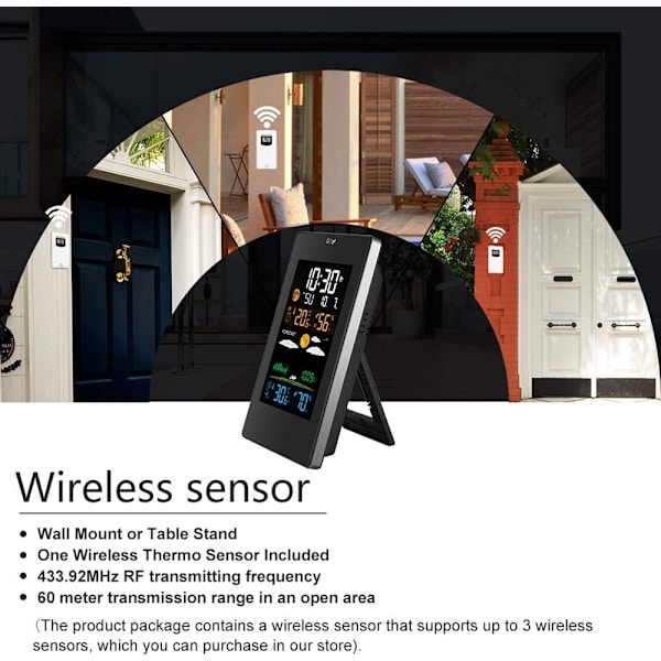 Trådlös väderstation, termometer hygrometer barometer inomhus utomhus, digital klocka väckarklocka