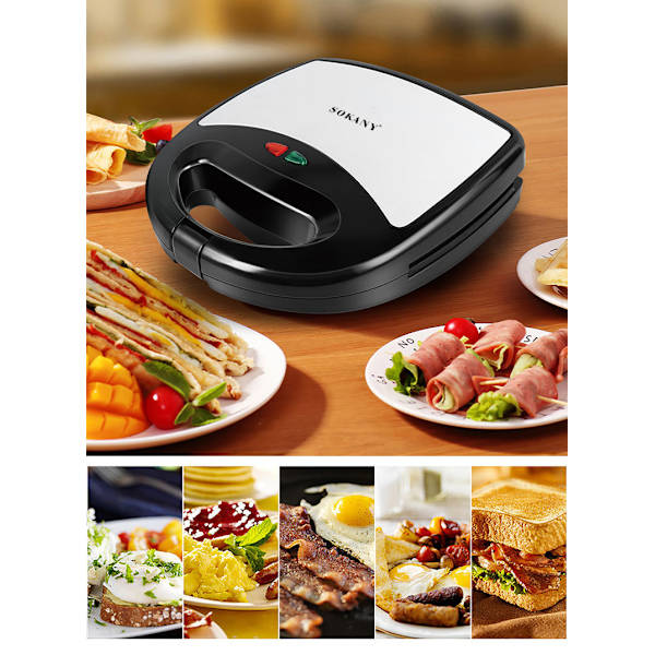 [3i1 Multifunktion] (Vaffeljern, Grill, Sandwich, Croque Monsieur, Aftagelige Non-Stick Plader, 75