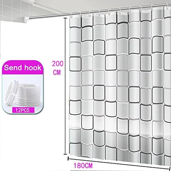Vandtæt og skimmelresistent bruseforhæng - 180 x 200 cm - L