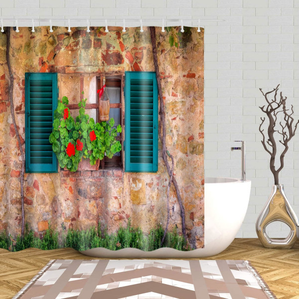 Rideau de douche en tissu polyester med motiv de fleurs et cro