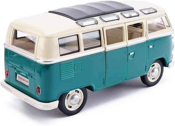 Miniatyrbil i skolebusslegering med lys, så