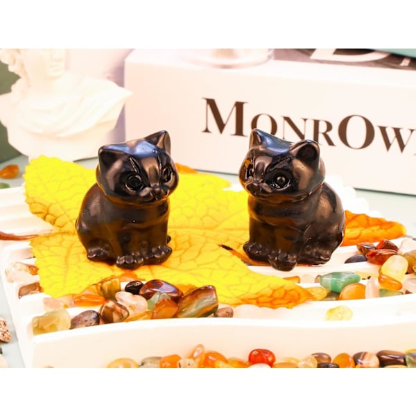 1 st Katt, Dekor Svart Obsidian Katt Kristallfigurer Lyckobringande Söt Kattstaty för Rums Skrivbordsdekor Kristaller Kattälskare Män Kvinnor