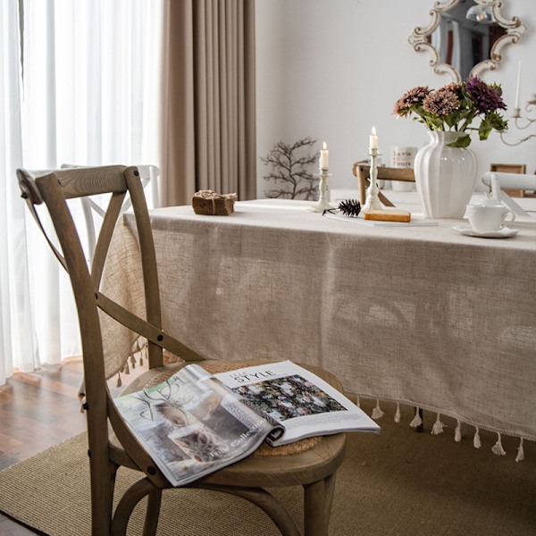 (140x180 cm) Rektangulär Beige Bomull Linneduk Solid Färg Dammsäker Tvättbar Bordsduk