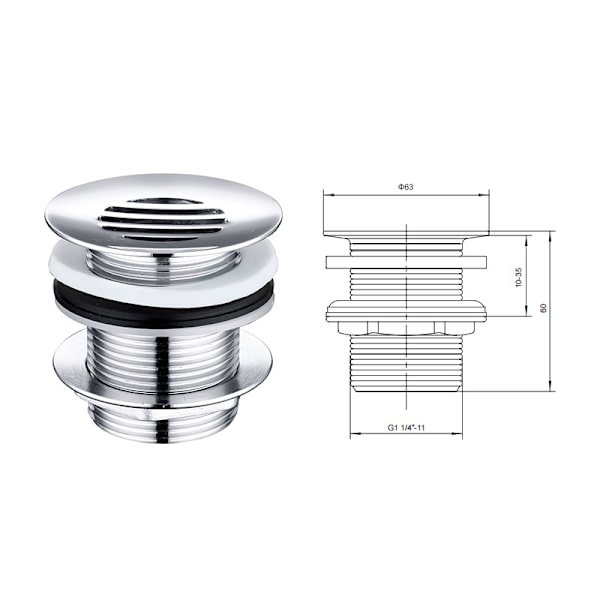 60 mm frittstrømmende vaskesluk i designer messing, forkrommet