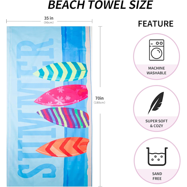 Stor Badhandduk 150 x 70cm, Mikrofiberhandduk, Anti-Sand Strandlakan Snabbtorkande för Strand/Pool/Solstolar (Sommar-Rullstol)