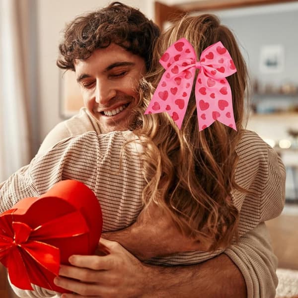 1 st  Valentinsdag Hjärtformad Hårbåge Stor Rosa Båge Hårsnodd Kärlek Band Cheer Båge Elastisk Hårsnodd Hästsvans Hol