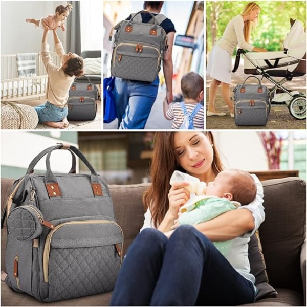 Babyble-rygsæk, rejsetaske med bærbar krybbe, 35 l barselstaske med stor kapacitet, multifunktion