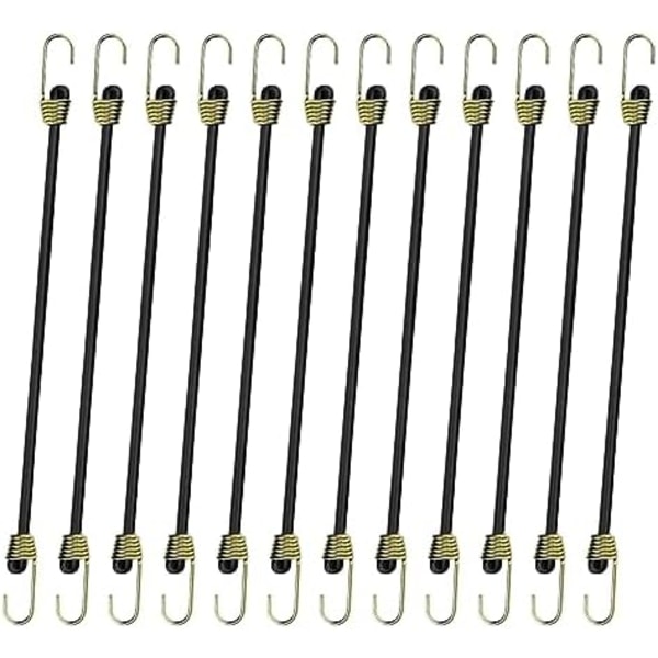 12 stk. Elastiske Spændebånd med Kroge - Elastiske Snore - Bungee Cords med Kroge - Elastisk Spændebånd