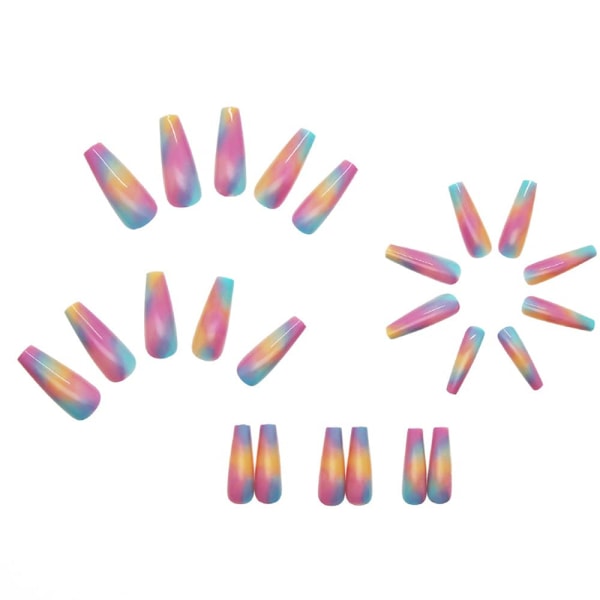 Kista Fake Nails Extra lång tryck på Square Nails Rainbow Acryli