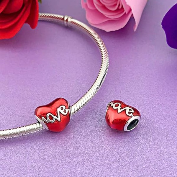 (Punainen sydän) Heart Love Charms 925 Sterling hopea naisten charmihelmi